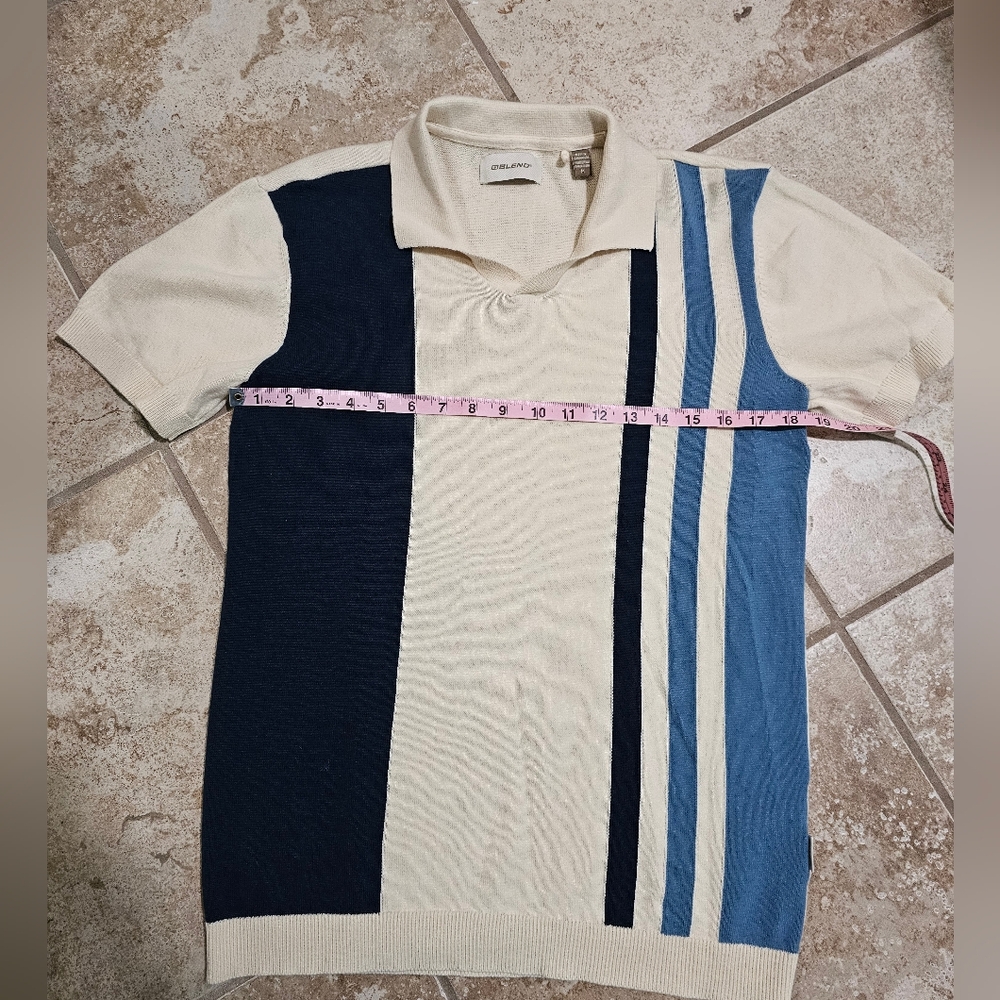 Blend BHATLAS Men M Polo Cream Knit Striped Shirt Investment Piece Quiet Luxury - Picture 6 of 7